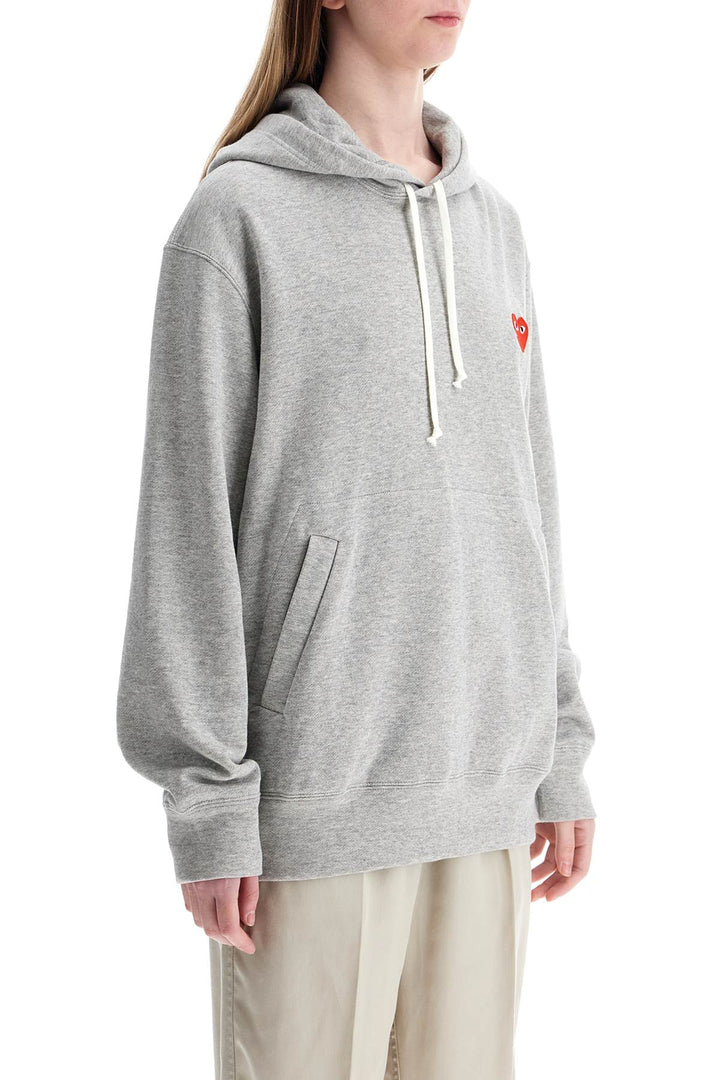 unisex light grey cotton hoodie with red heart-1