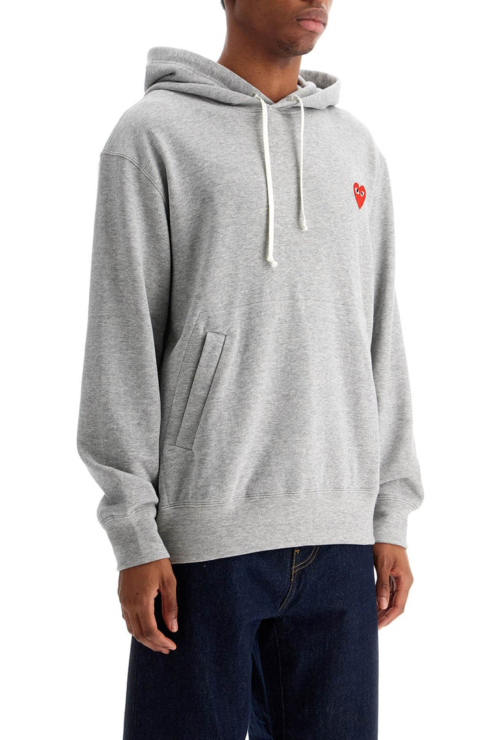 unisex light grey cotton hoodie with red heart-2