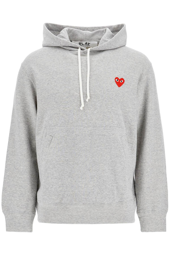 unisex light grey cotton hoodie with red heart-0