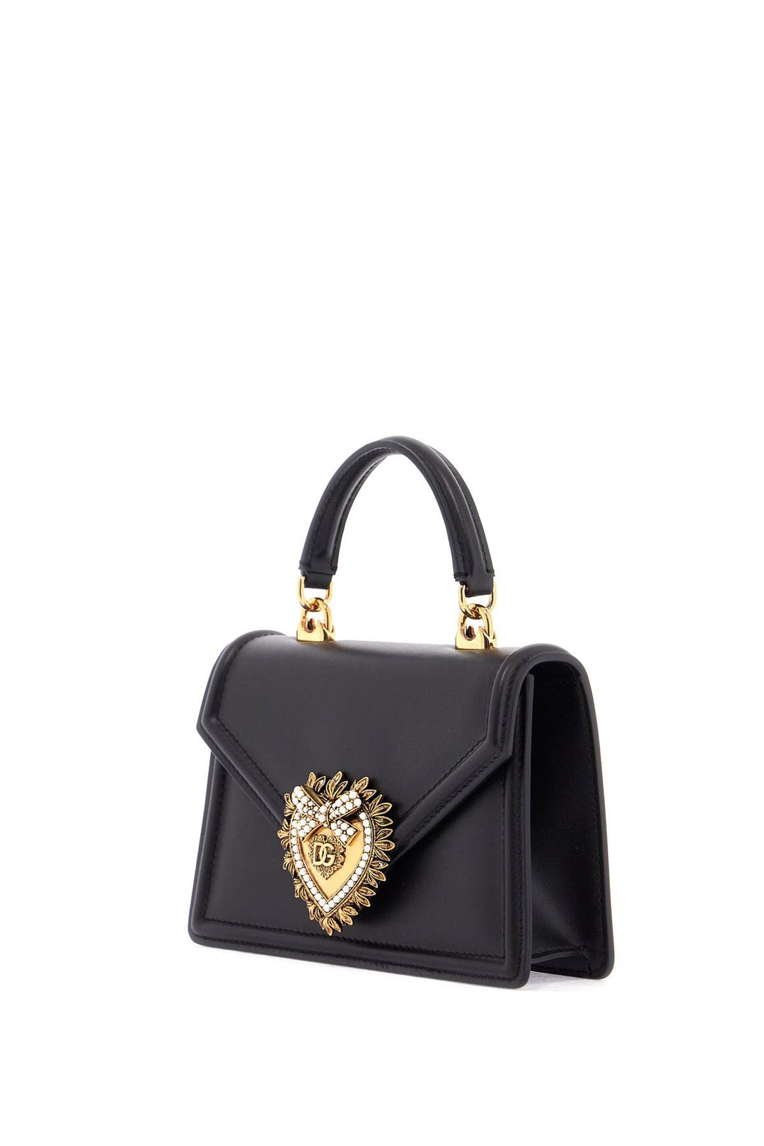 black calfskin shoulder bag with rhinestone details and gold chain-2