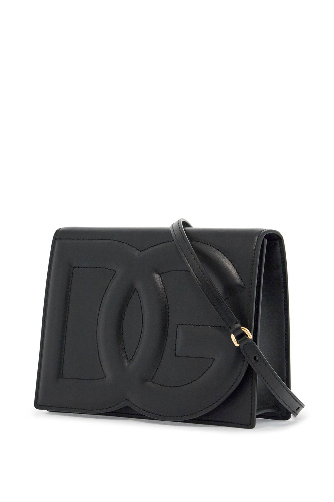 black calfskin shoulder bag with embossed logo and adjustable strap-2