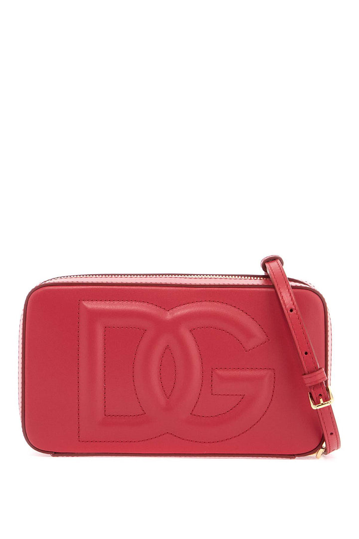 red calfskin shoulder bag with embossed logo-0