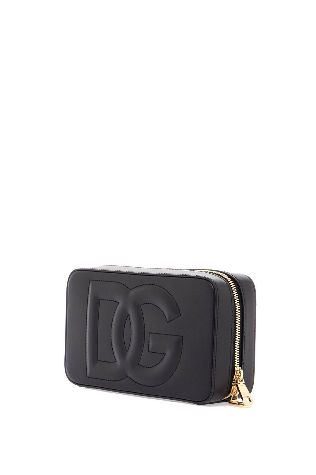 black calfskin shoulder bag with embossed logo and adjustable strap-2