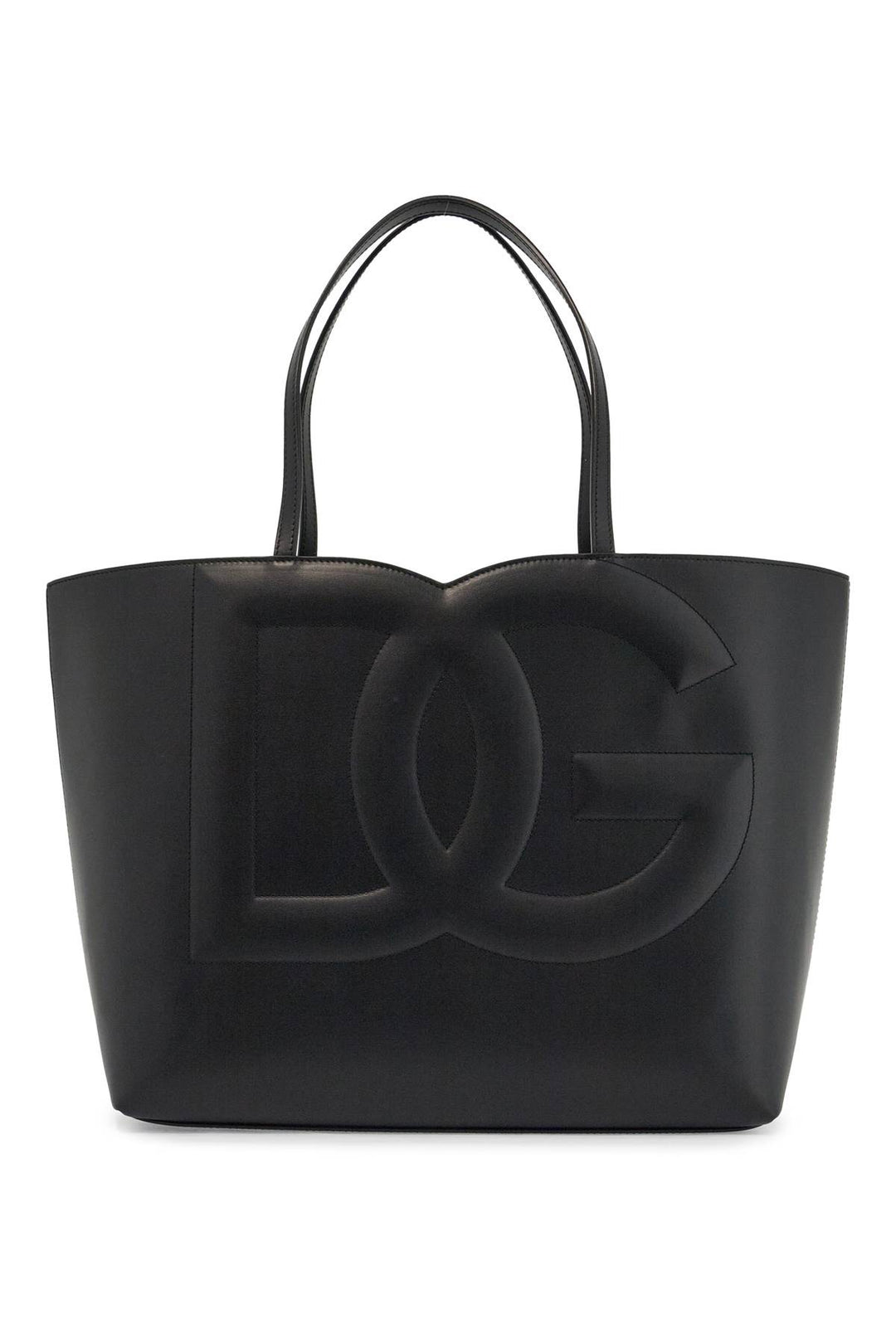 black calfskin shopping bag with embossed logo-0