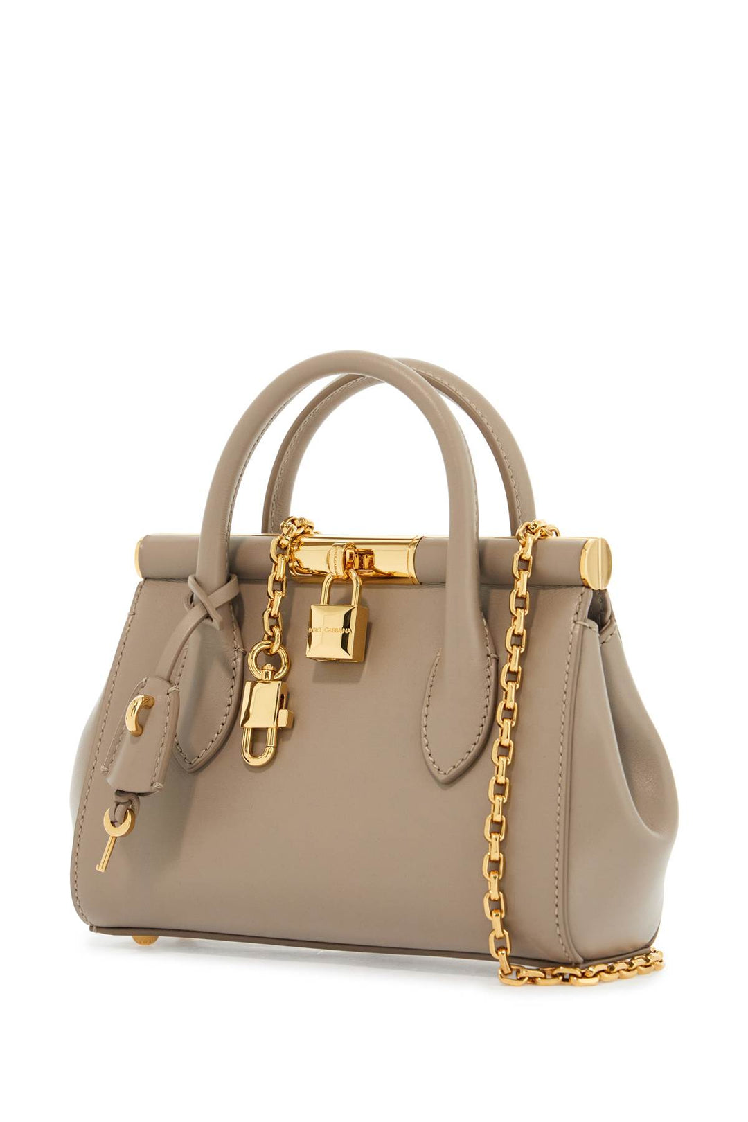 taupe leather handbag with lock-2