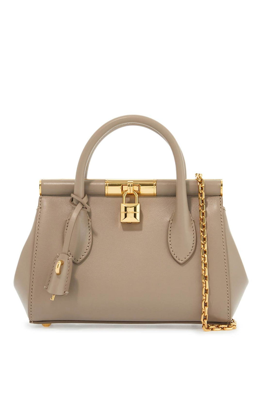 taupe leather handbag with lock-0