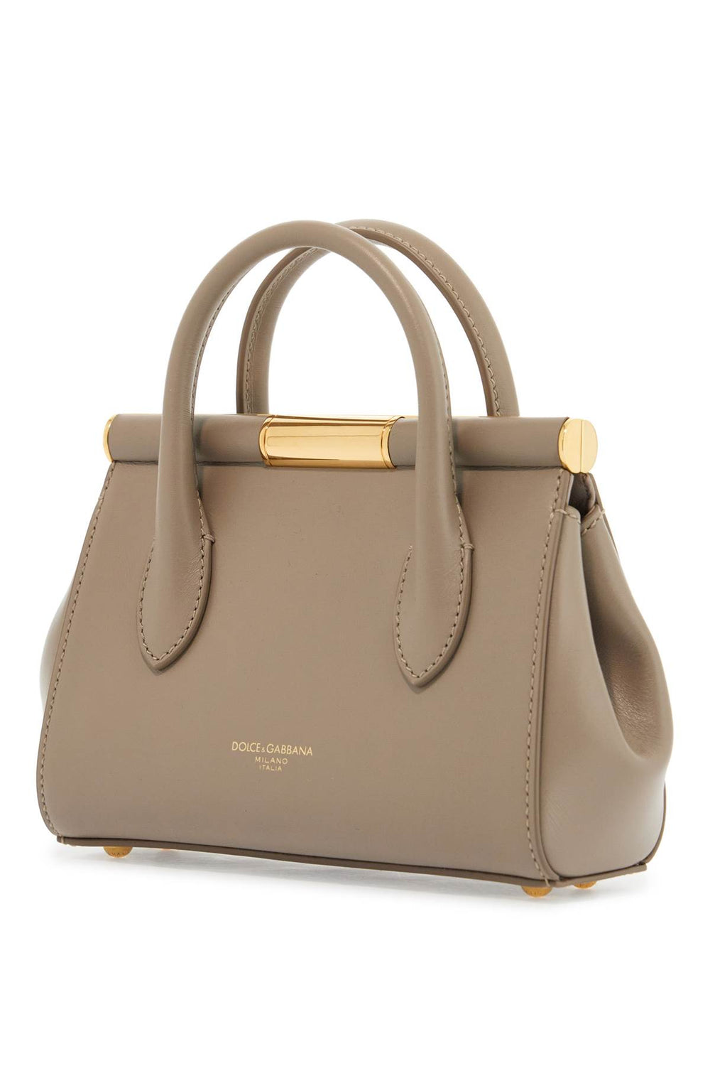 taupe leather handbag with lock-1