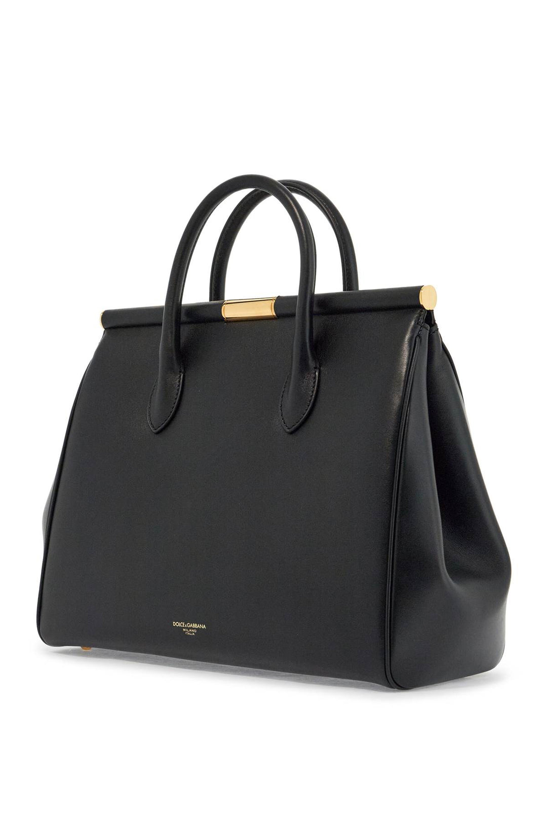 black calfskin top handle bag with classic and structured shoulder strap-1