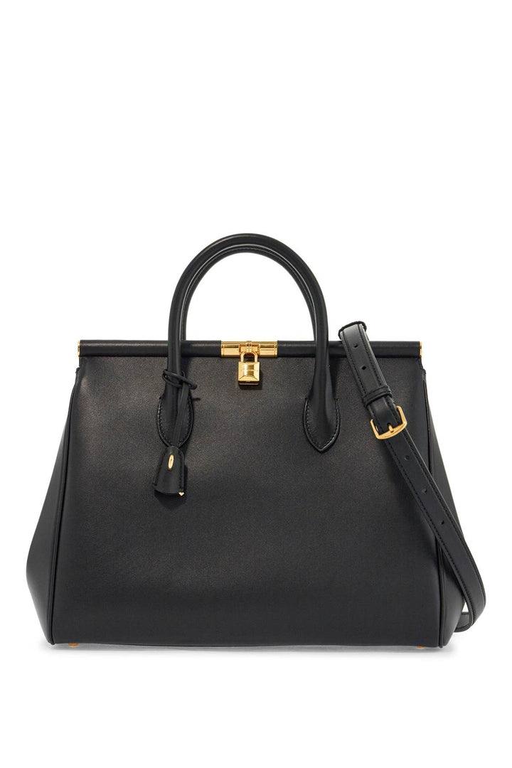 black calfskin top handle bag with classic and structured shoulder strap-0