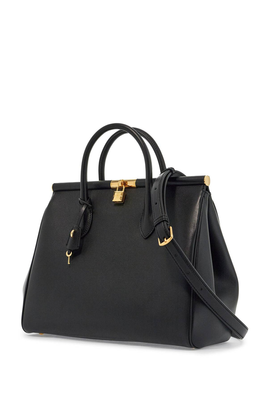 black calfskin top handle bag with classic and structured shoulder strap-2