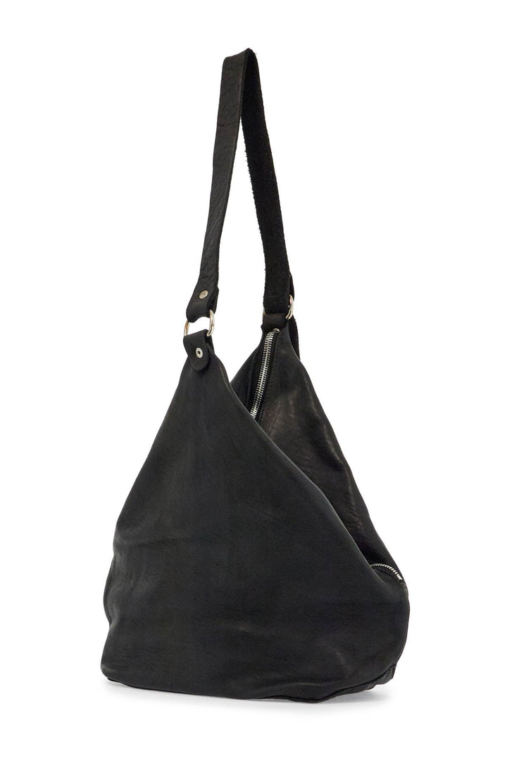 black horse leather triangular bag with zip closure-2