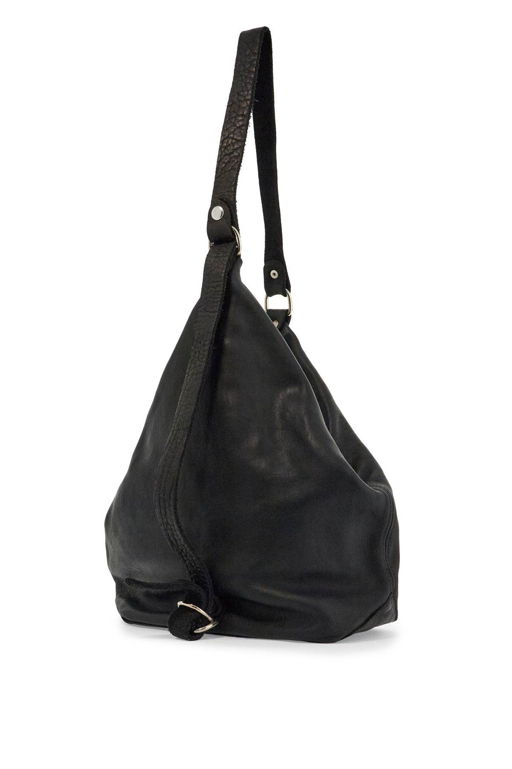 black horse leather triangular bag with zip closure-1