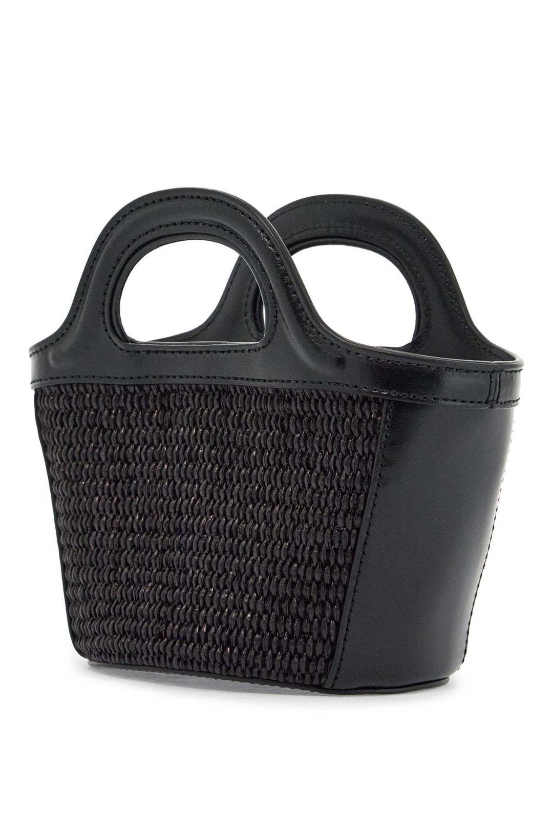 black woven cotton and nylon handbag with leather details and removable shoulder strap-1