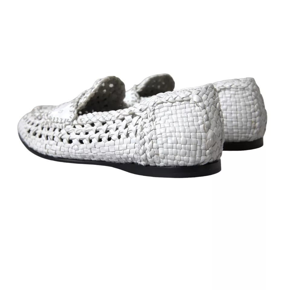 White Woven Leather Men Slip On Loafers Shoes