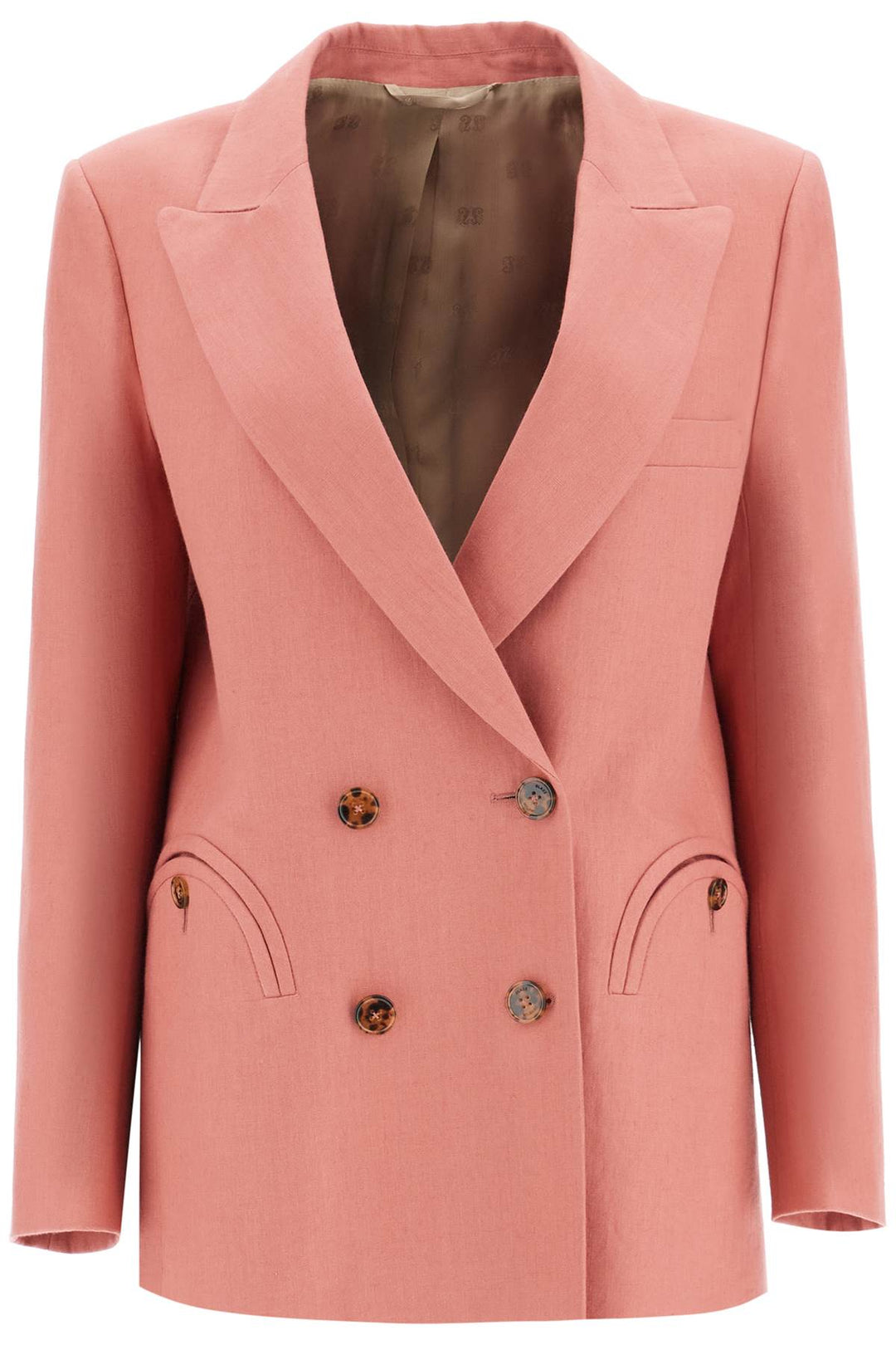 coral linen single-breasted blazer with turtle style buttons-0