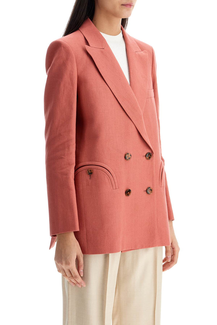 coral linen single-breasted blazer with turtle style buttons-1