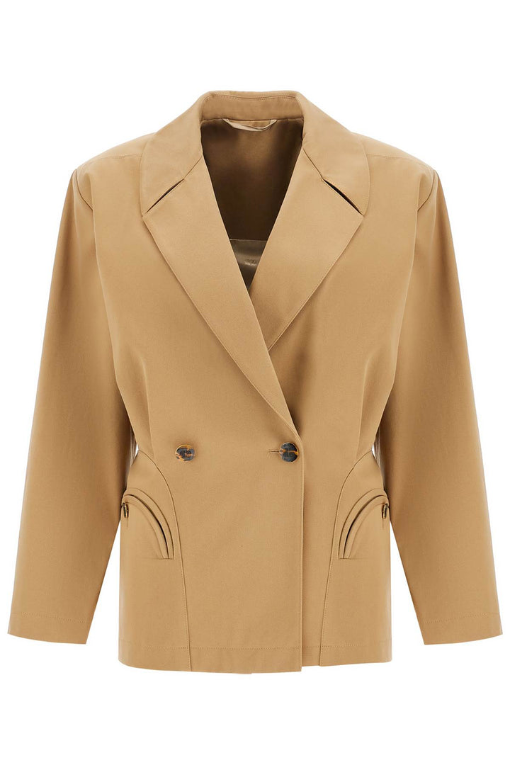 beige double-breasted cotton blazer-0