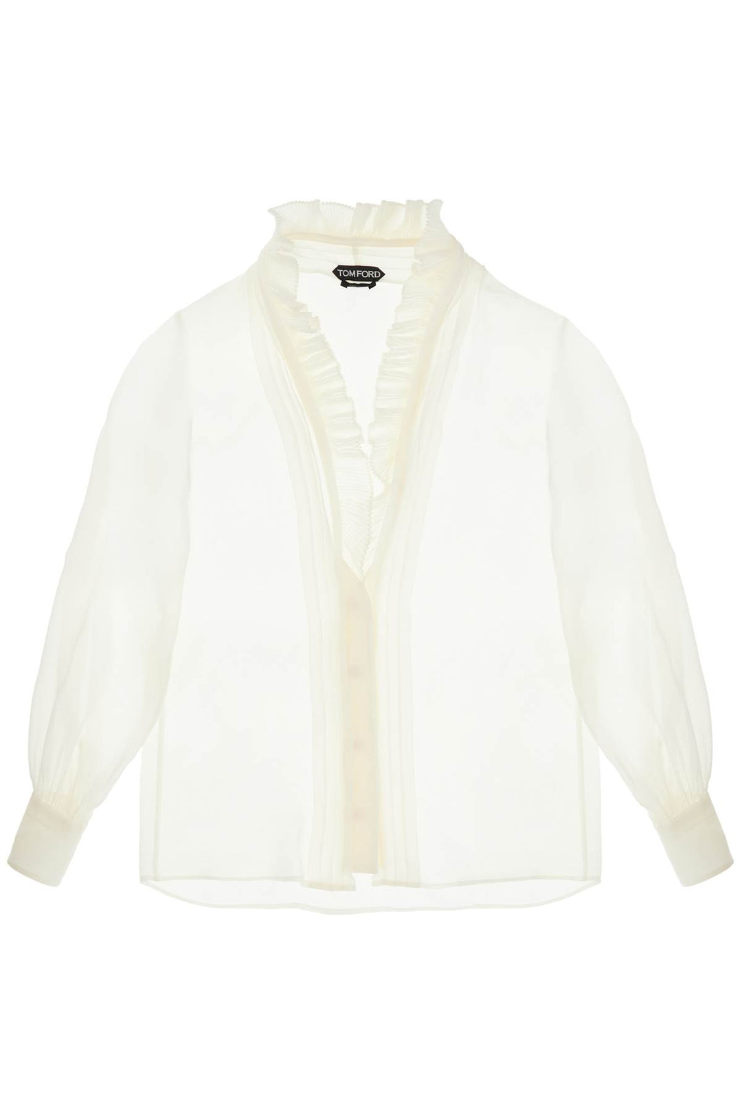 cream silk shirt with ruffled collar and mother-of-pearl buttons-0