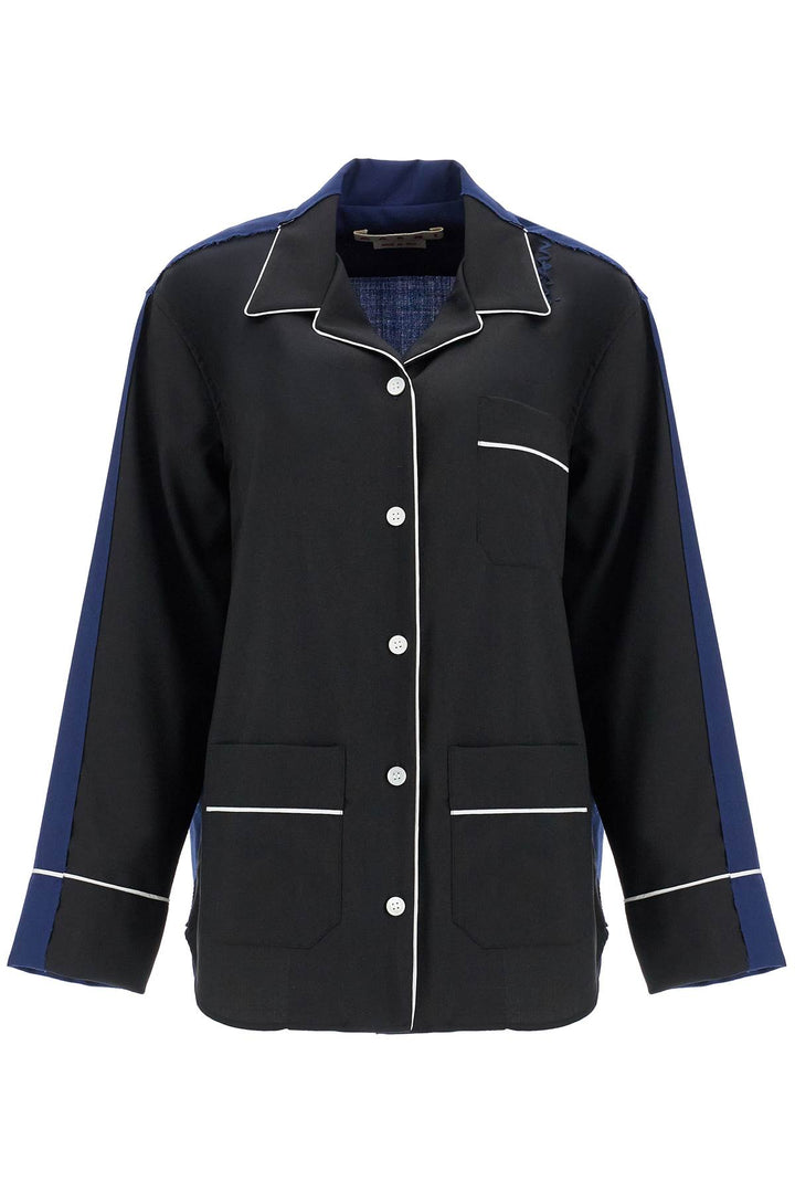 black wool shirt with white stitching-0