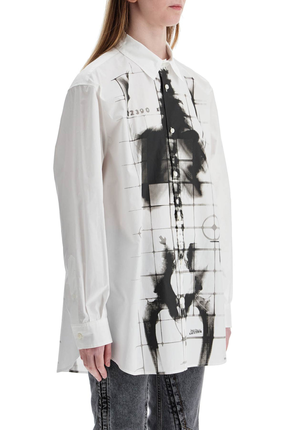 white cotton shirt with skeleton print front and back-1