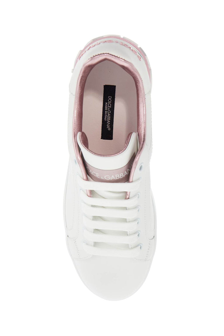 white and pink low-top sneakers for women in calfskin-1