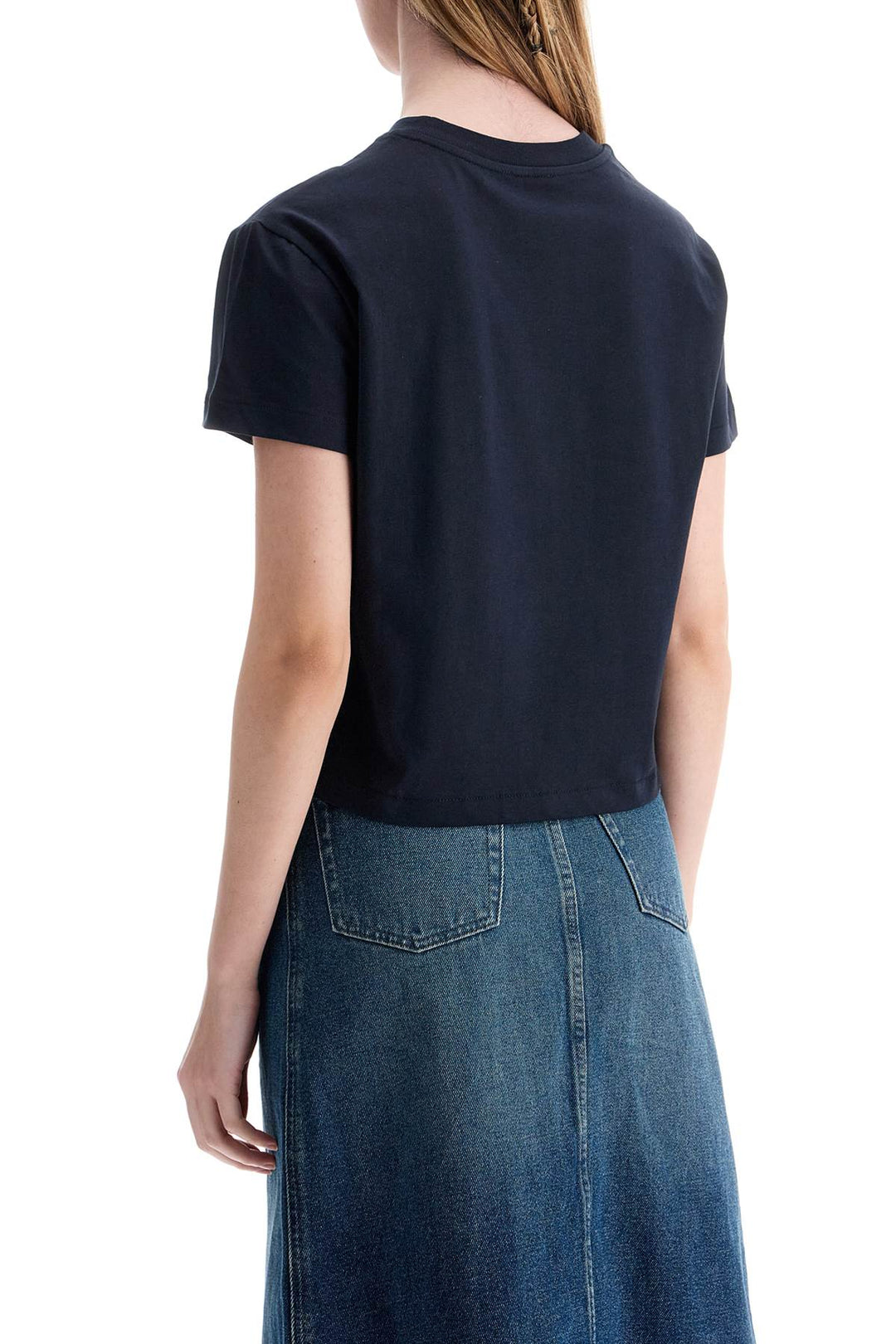 cropped t-shirt in dark blue organic cotton-3