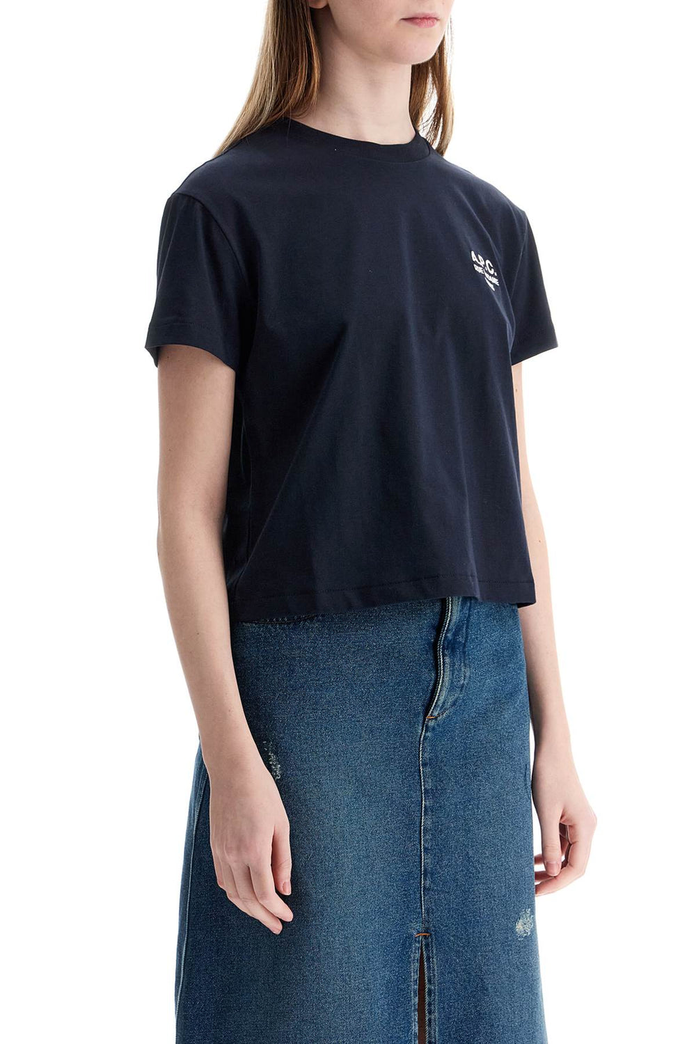 cropped t-shirt in dark blue organic cotton-1