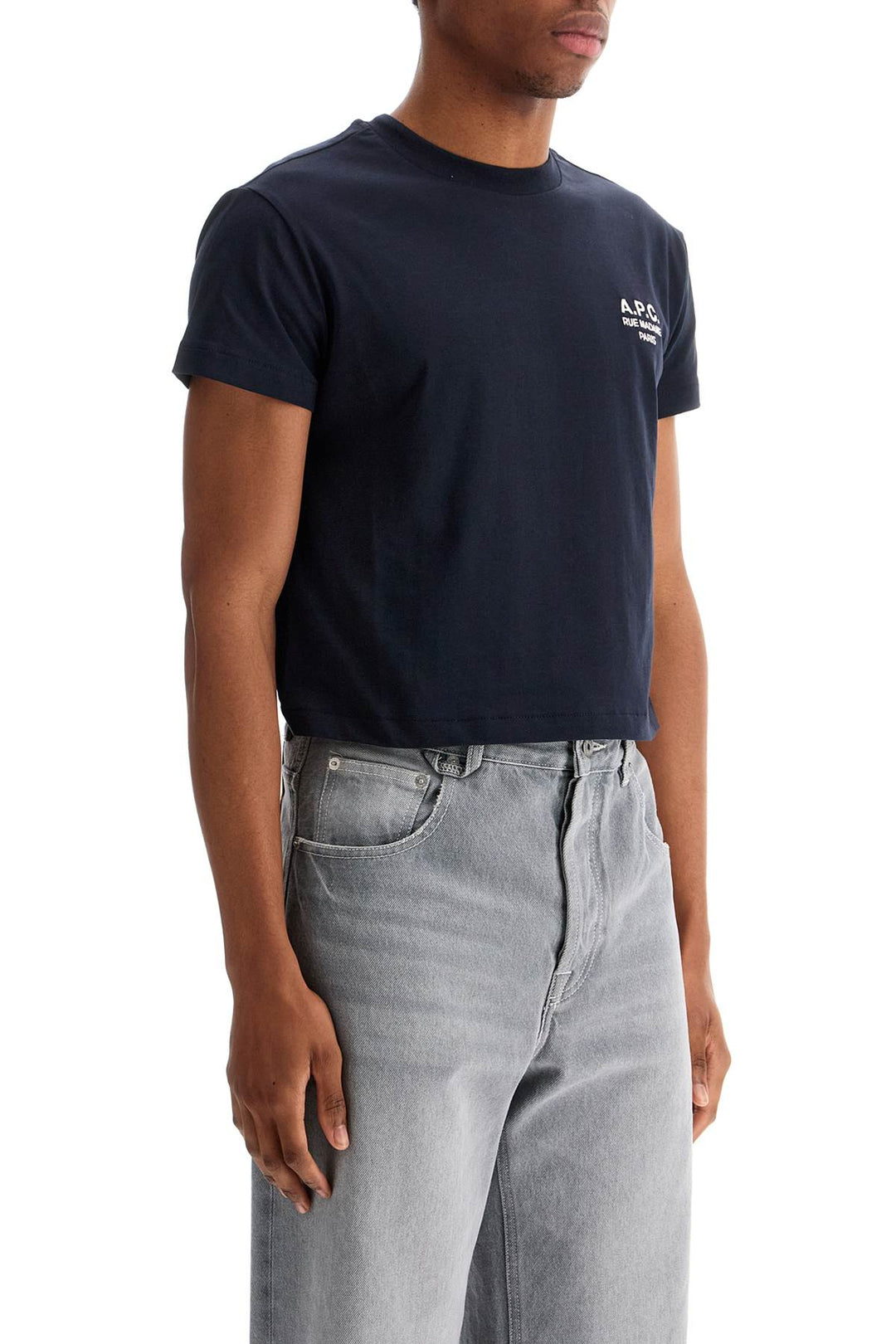 cropped t-shirt in dark blue organic cotton-2