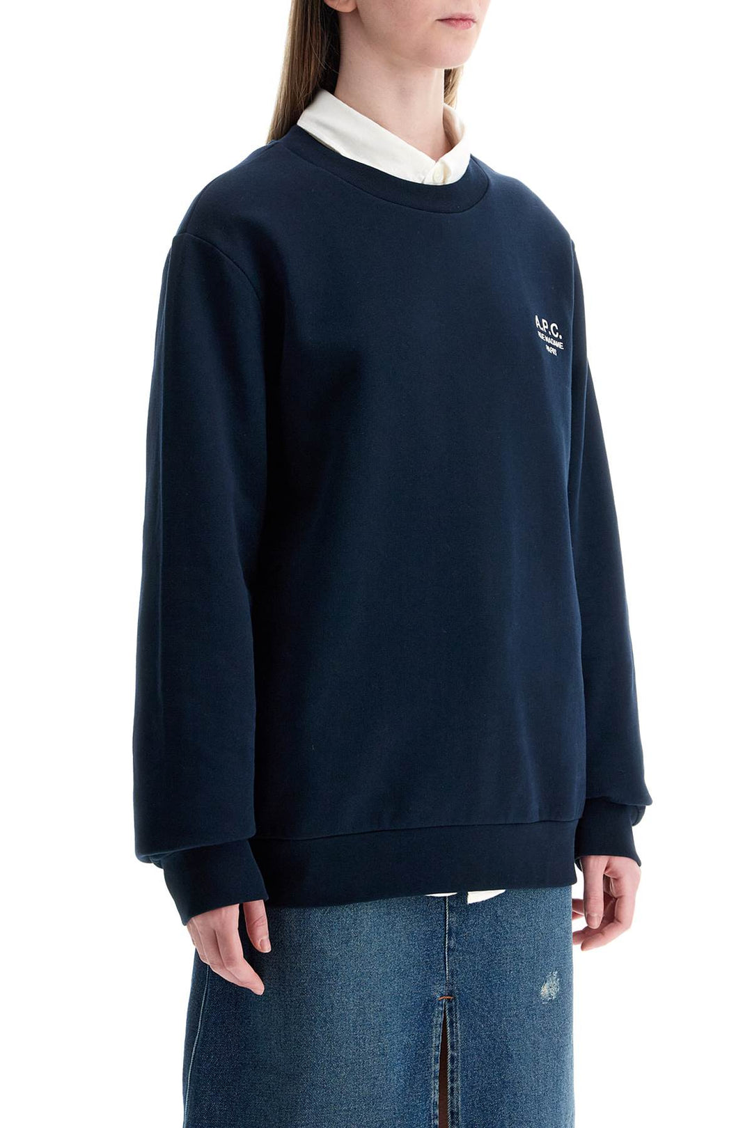 unisex dark blue organic cotton sweatshirt with embroidered logo-1