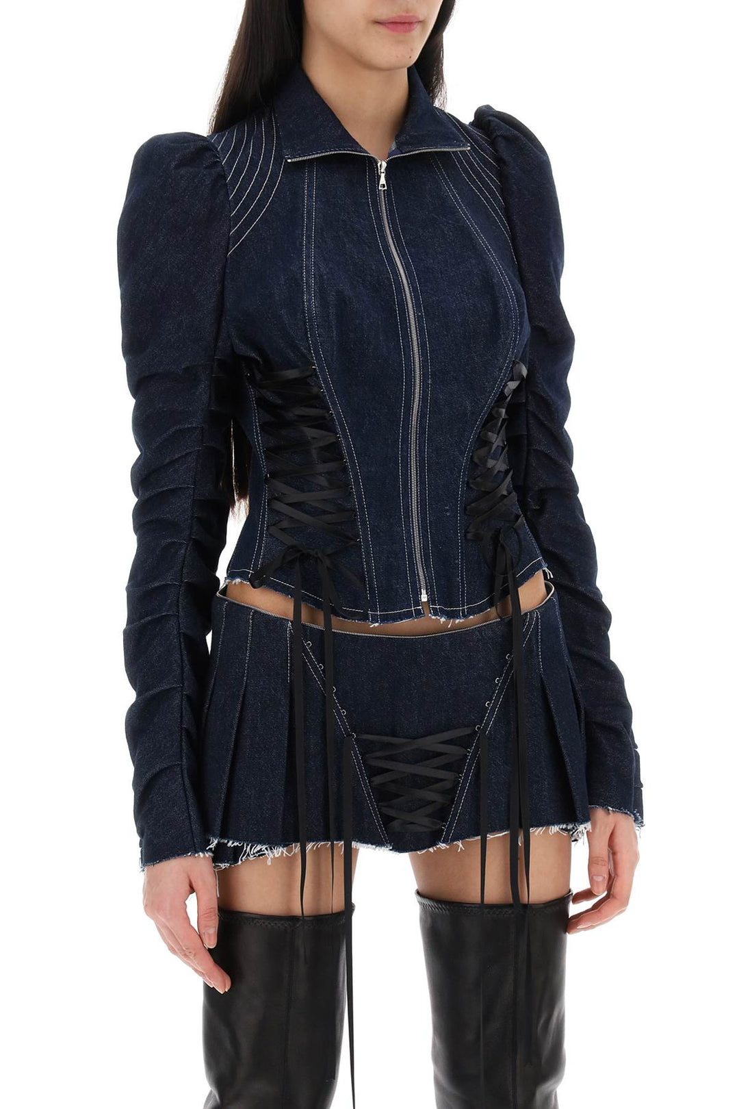 denim jacket with corset detailing-1