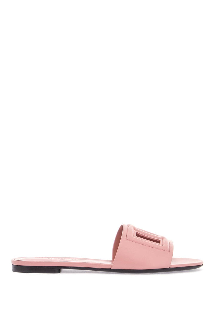 flat slipper in pink calfskin with embossed dg logo-0