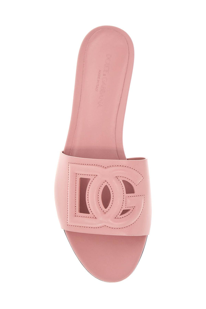 flat slipper in pink calfskin with embossed dg logo-1