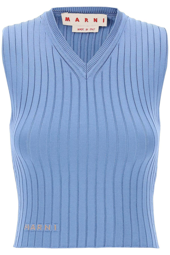 sleeveless ribbed knit top-0