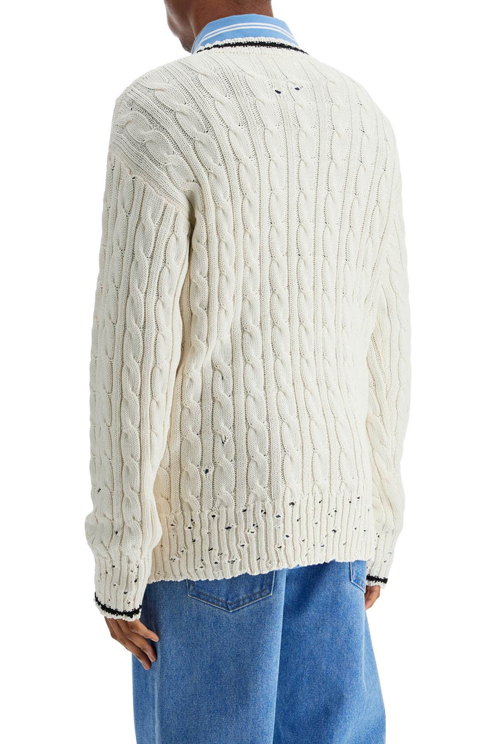 white cotton sweater with cable knit v-neck-2