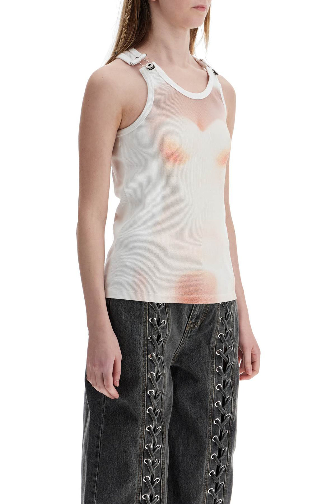 white cotton top with leather print le classique-1