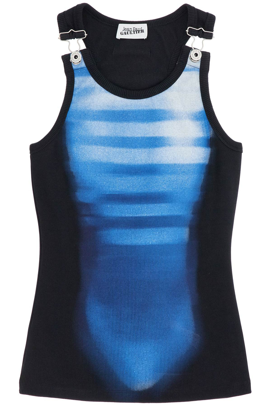 sleeveless blue cotton striped top le male with wide neckline-0