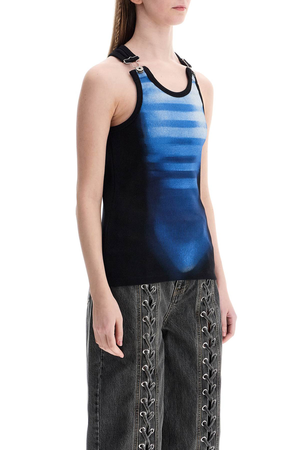 sleeveless blue cotton striped top le male with wide neckline-1