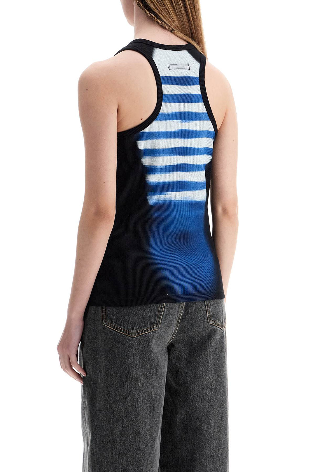 sleeveless blue cotton striped top le male with wide neckline-2