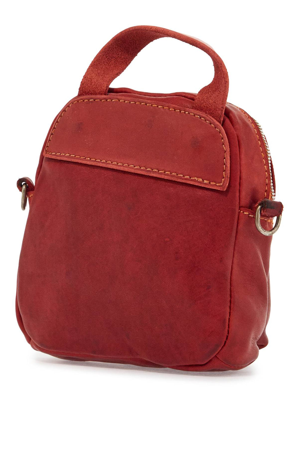 mini red leather backpack handcrafted with adjustable shoulder strap and front pockets-1