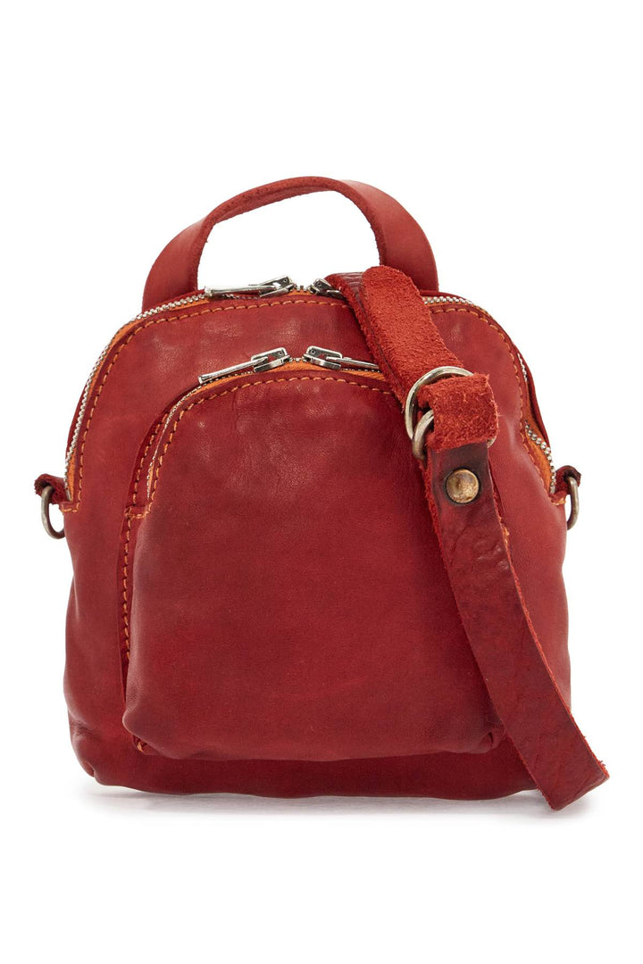 mini red leather backpack handcrafted with adjustable shoulder strap and front pockets-0