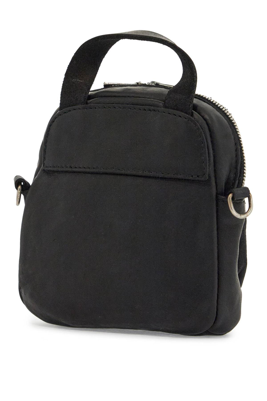 mini backpack in black horse leather with handle and straps-1