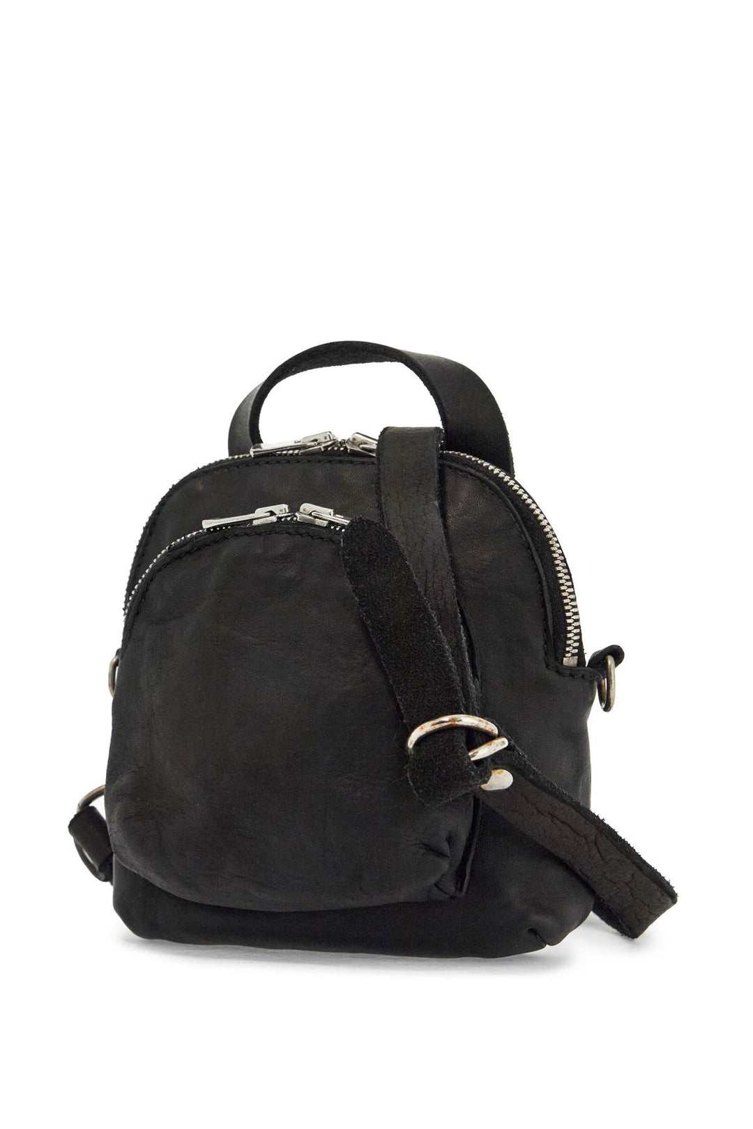 mini backpack in black horse leather with handle and straps-2