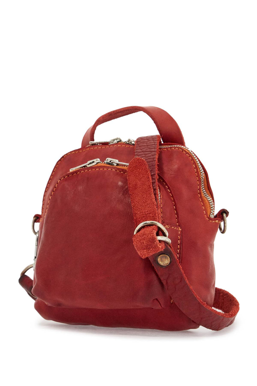 mini red leather backpack handcrafted with adjustable shoulder strap and front pockets-2