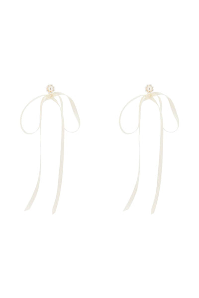 button pearl earrings with bow detail.-0