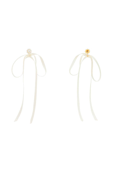 button pearl earrings with bow detail.-1
