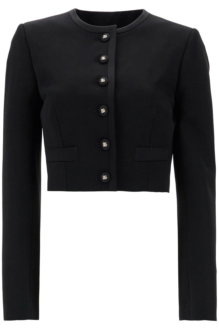 black wool blazer with logo buttons-0