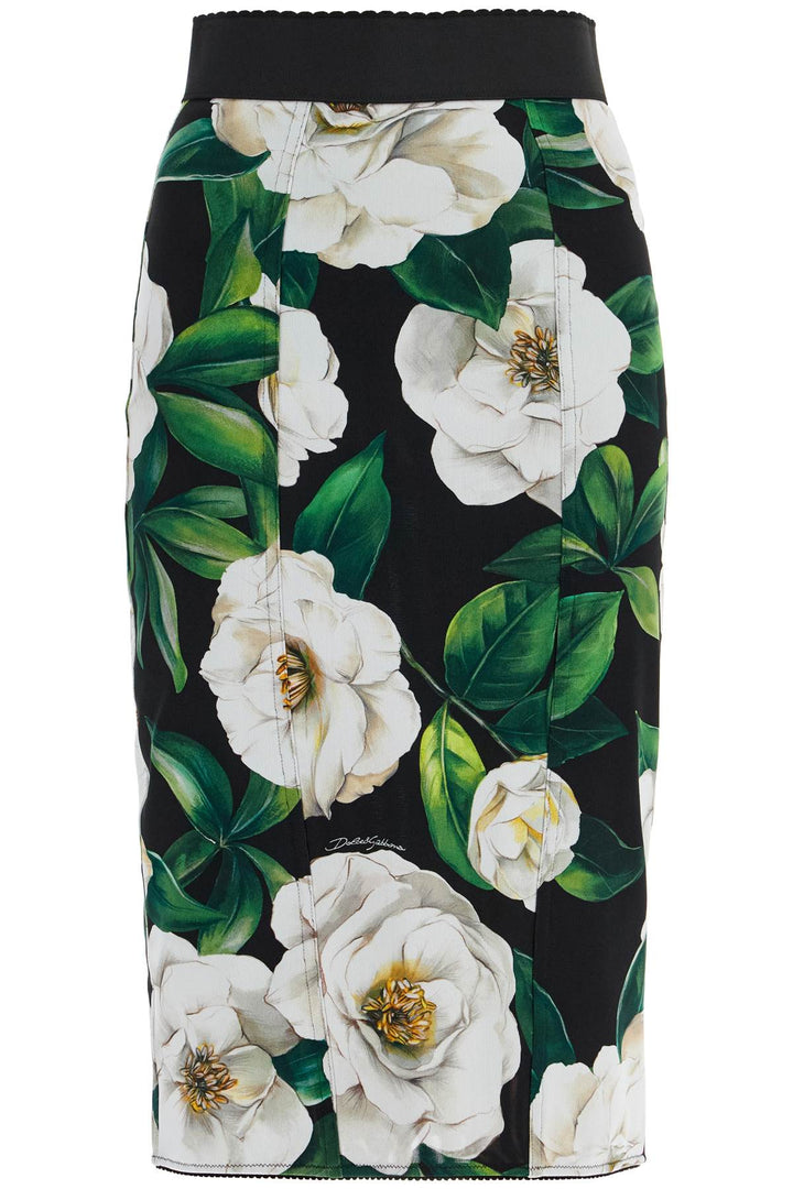 black floral synthetic knee-length skirt-0