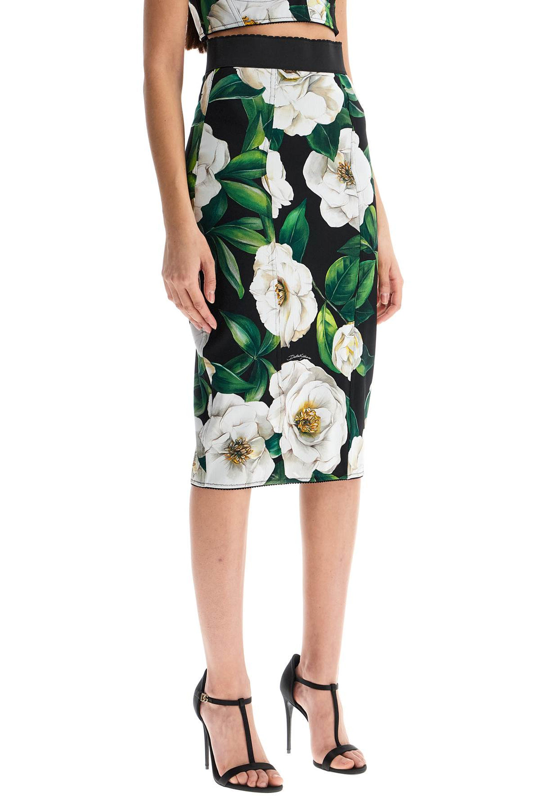 black floral synthetic knee-length skirt-1