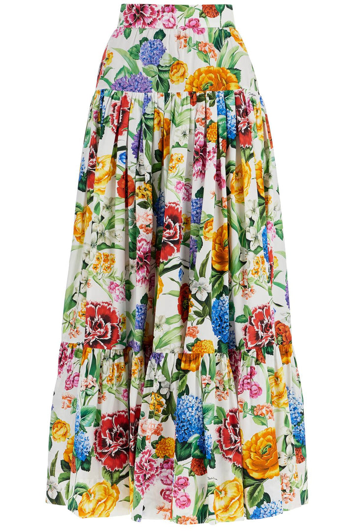 maxi skirt with high waist in white cotton floral for spring summer-0