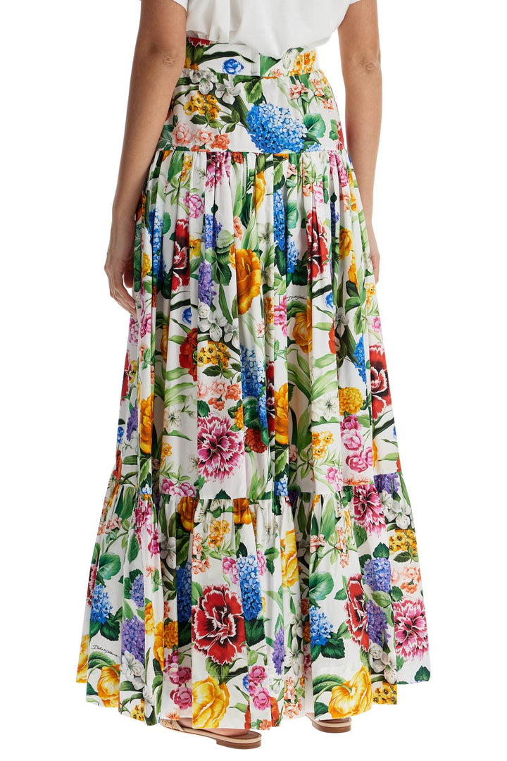 maxi skirt with high waist in white cotton floral for spring summer-2